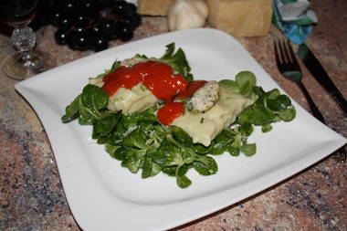 Schwäbische Mautaschen scharf mit Tomaten-Butter-Chilli-Soße
