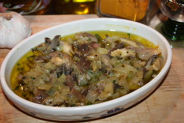 Champignons Zwiebeln und Fenchel