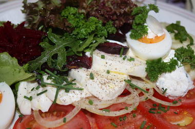 Mozzarella mit Ruccula auf Tomatensalat