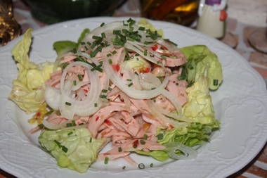 Wurstsalat, Paprikalyoner Käse und Tomaten