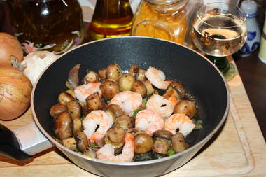 Garnelen mit frischen Chambignonköpfen