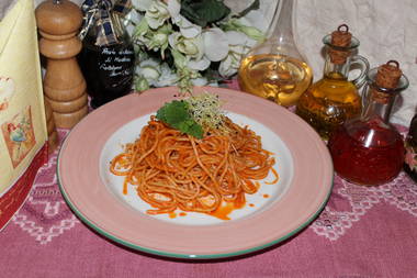 Spaghetti mit Aubergine-Paprikasoße