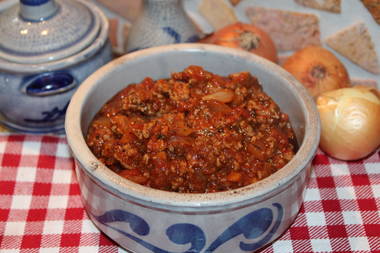 Hackfleisch Ragout mit Kürbis und Schinkenspeck