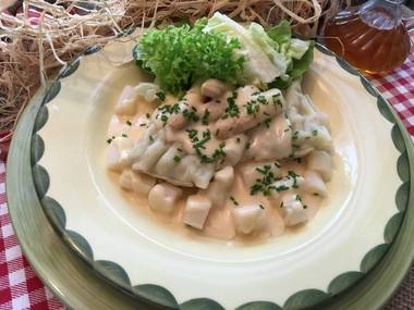 Schwäbische Maultaschen mit frischen Spargel